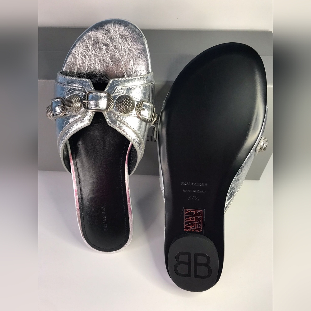 💯 - New Authentic BALENCIAGA Cagole embellished metallic textured-leather sa… - Picture 10 of 15